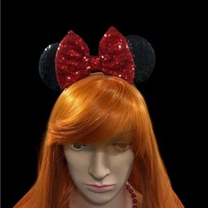 Sequin Red and Black Bow Headband